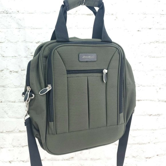 Eddie Bauer Mens Olive Green Black Retro Nylon Detachable Strap Convertible Bag - Picture 3 of 15